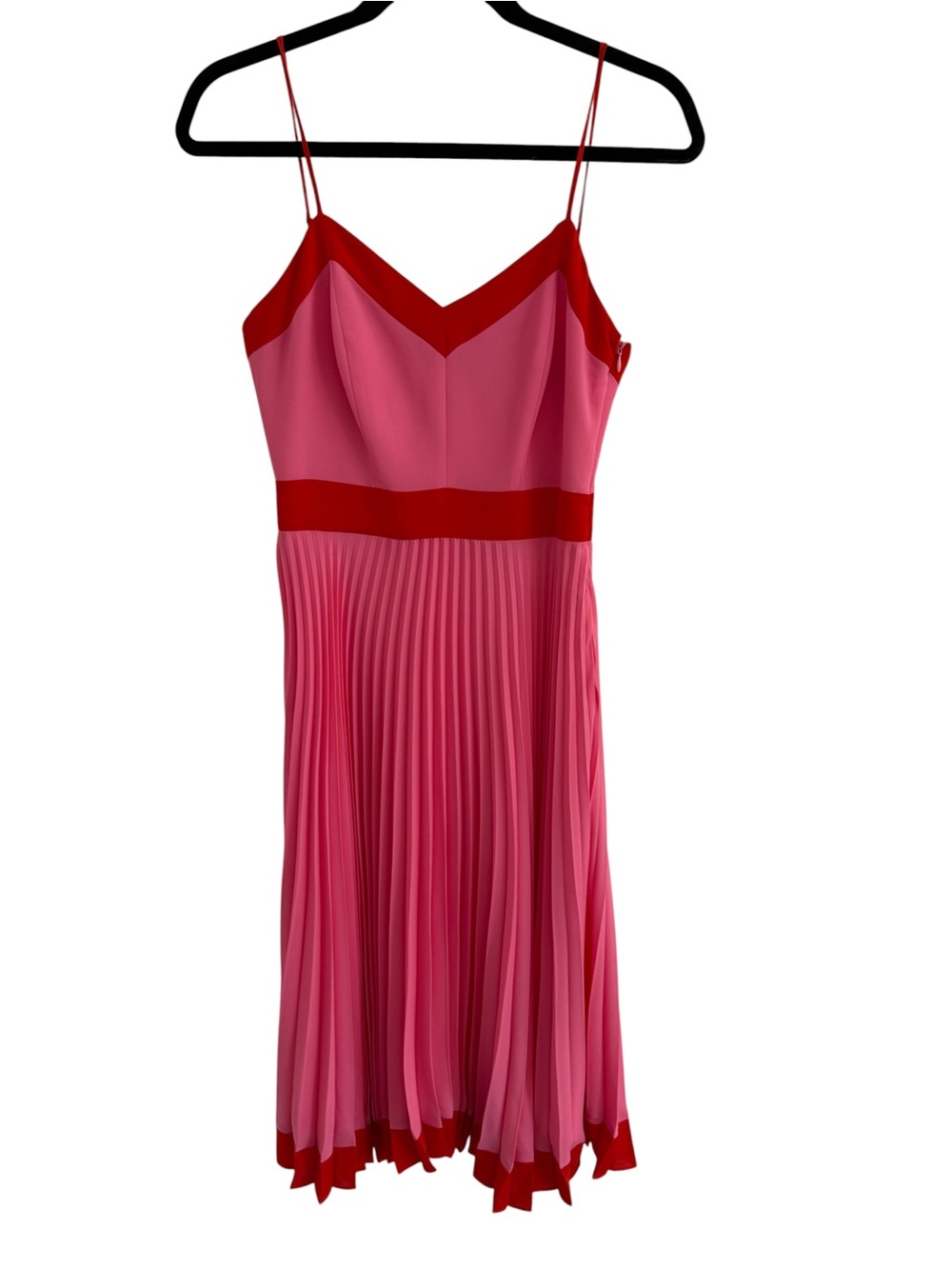 Milly Pink Midi Slip Dress with Red Trim Pleated Size 0